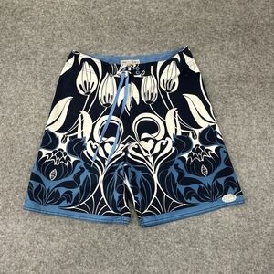 QuikSilver Edition Boardshorts Mens 34 Blue White Bold Floral Design Surf Swim